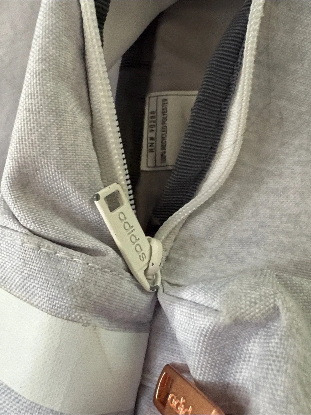 adidas Light Gray Backpack with Rainbow Logo and Zipper